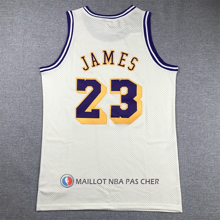 Maillot Los Angeles Lakers LeBron James NO 23 Mitchell & Ness Chainstitch Creme